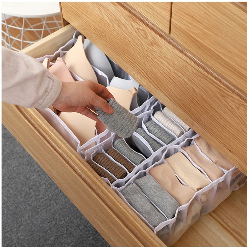 6/7/11 Compartments Underwear Storage Box, Home Underwear Bra Sock Cabinet, Drawer Style Fabric Mesh Partition And Sorting Box